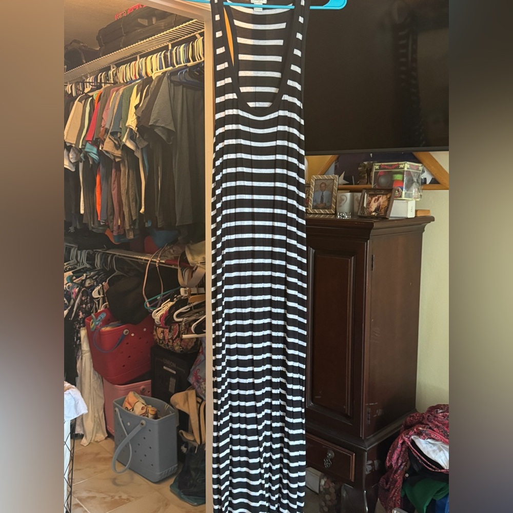 J. Crew Black and White Striped Maxi Dress